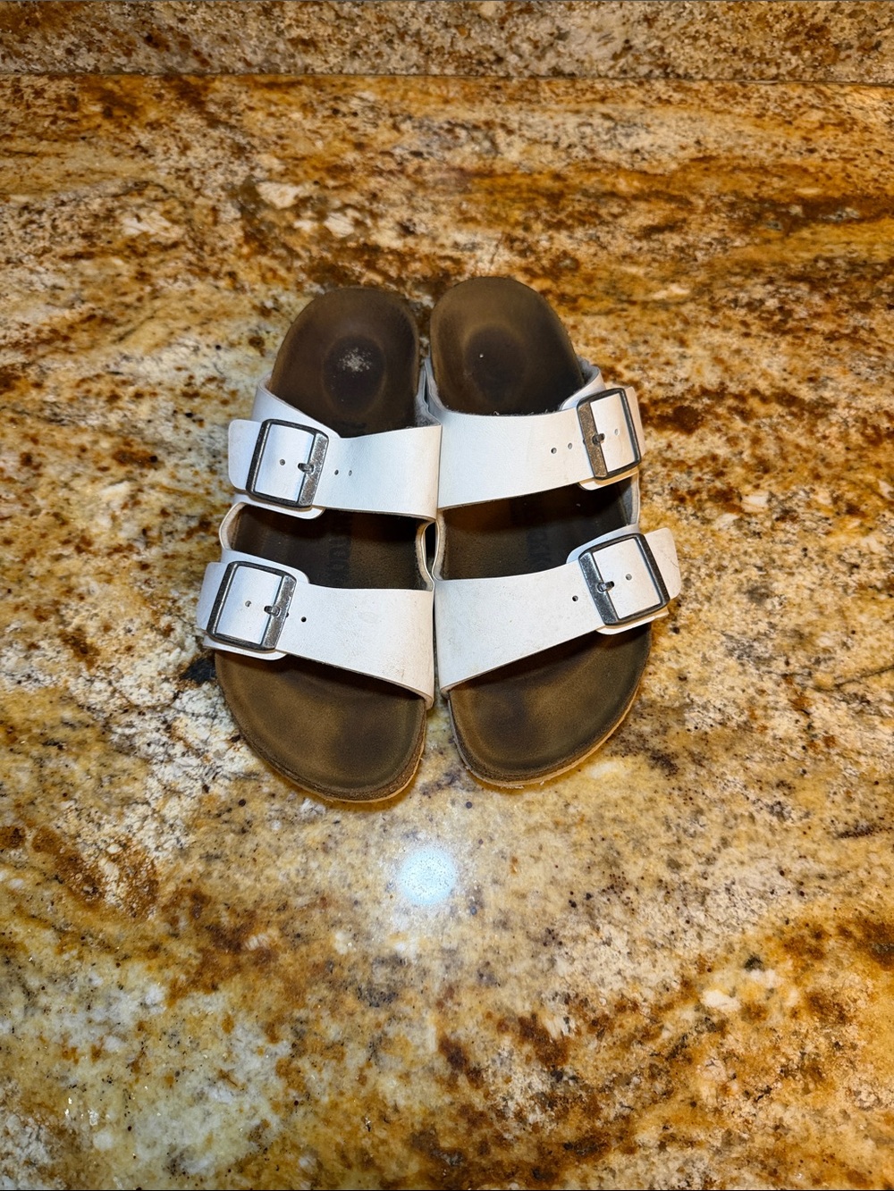 Birkenstock White Double Buckle Slide Sandals